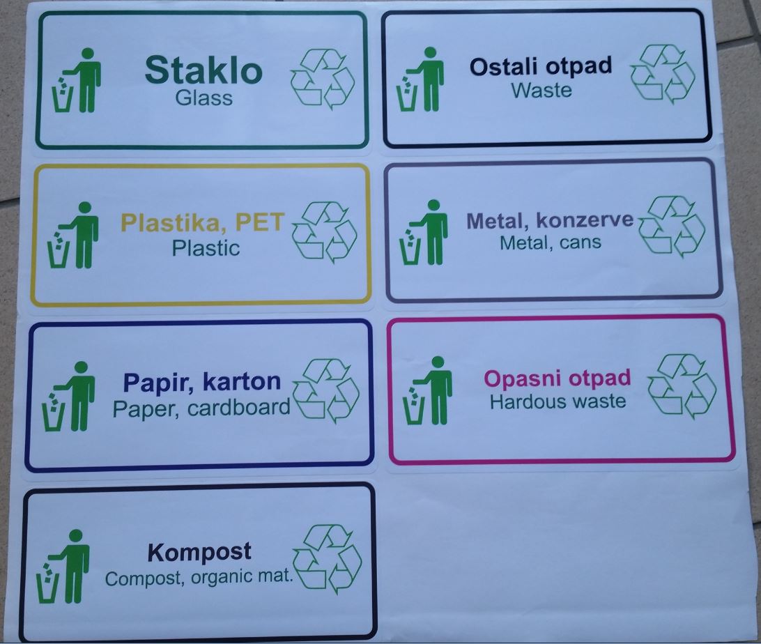 NALJEPNICE ZA ODVAJANJE OTPADA, KOMPLET OD 7 kom. 22x10 cm