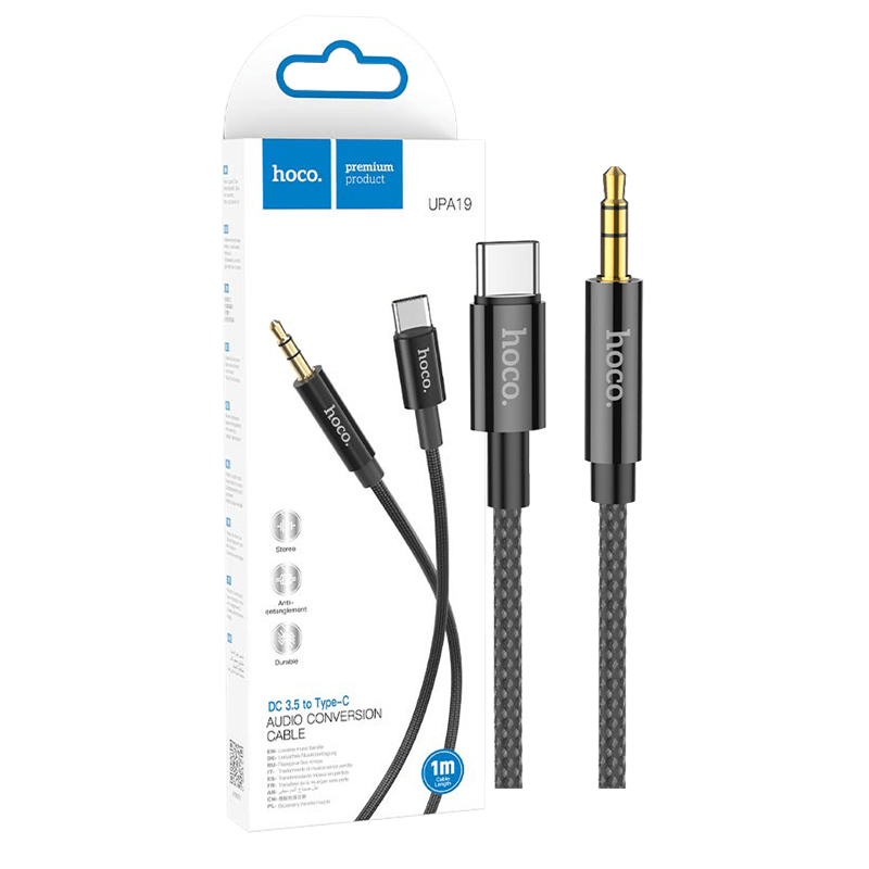 UPA19BLACK KABEL HOCO USB TYPE C / 3,5 mm, 1m