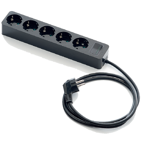 2625-N PRODUŽNI KABEL 5 UTIČNICA, 1,5 m, PREKIDAČ, CRNI 1,5 mm2