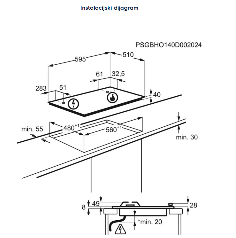 949641044 UGRADBENA PLOČA ELECTROLUX EGS 6436K