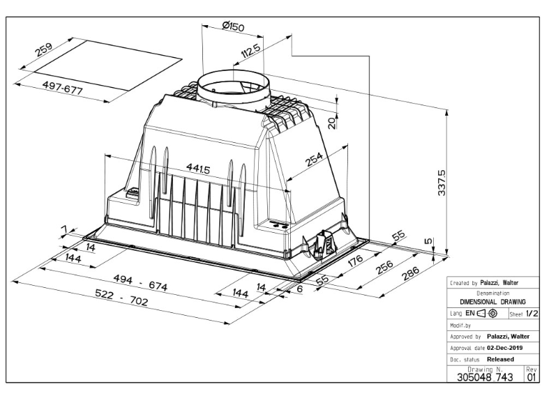 305.0752.008 NAPA FABER INKA LUX SMART EV8 LED BK A70