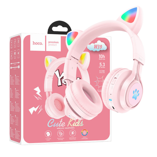 W39 SLUŠALICE BEŽIČNE BLUETOOTH HOCO W39 CAT EAR PINK