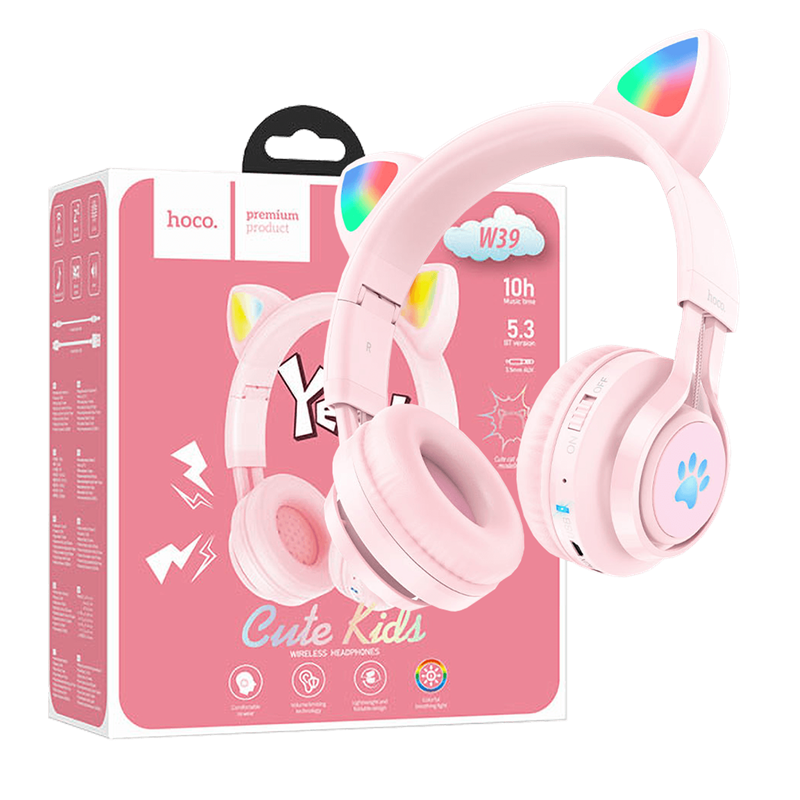 W39 SLUŠALICE BEŽIČNE BLUETOOTH HOCO W39 CAT EAR PINK