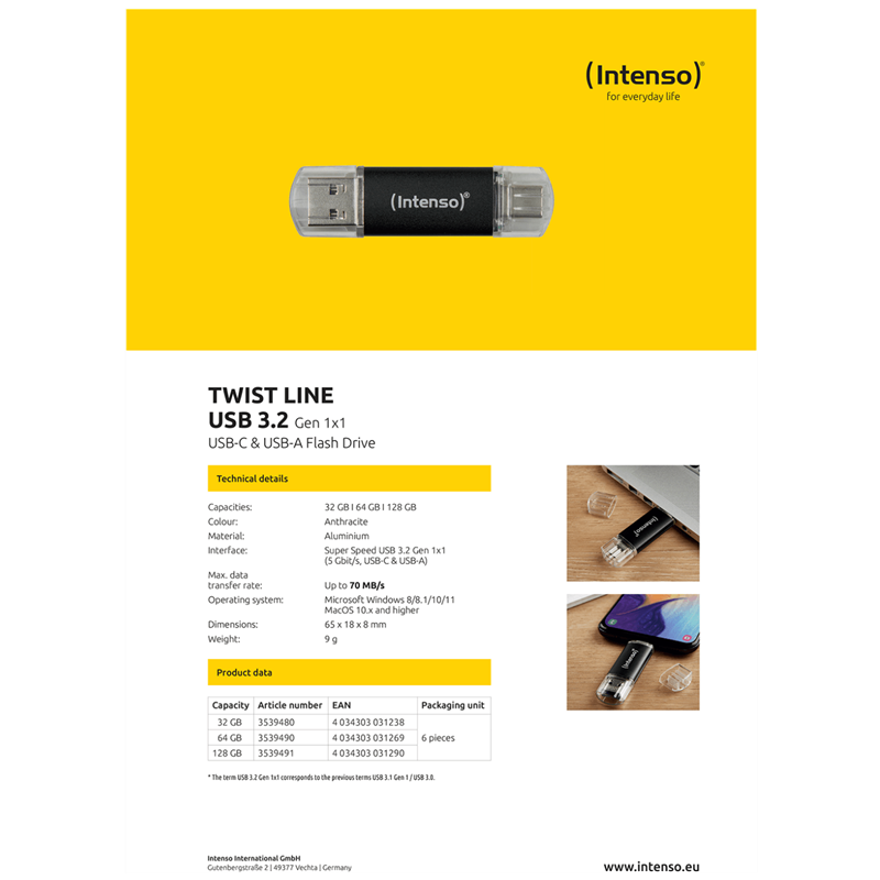 USB3.2-32GB/TWISTLINE USB MEMORIJA 32 GB 3.2 TWIST LINE USB-C/USB-A